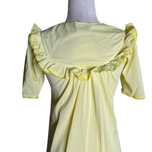 Vintage Nylon Nightgown Ruffled Collar Small Yellow Floral Embroidery Maxi - Picture 6 of 10